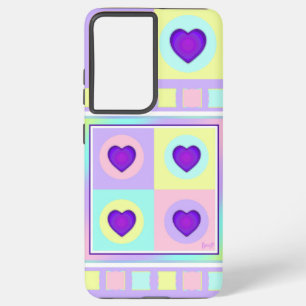 Pastel kleuren & paarse harten kloppen samsung galaxy hoesje