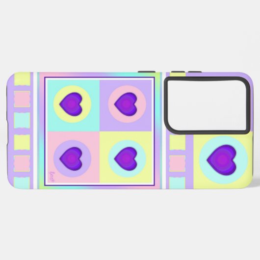 Pastel kleuren & paarse harten kloppen samsung galaxy hoesje (Linkerkant)