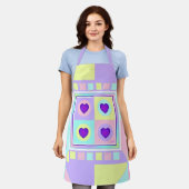 Pastel kleuren & paarse harten kloppen schort (Gedragen)