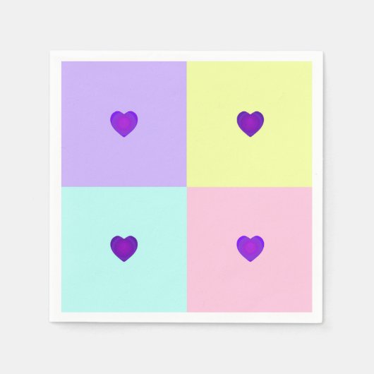 Pastel kleuren & paarse harten kloppen servet (Voorkant)