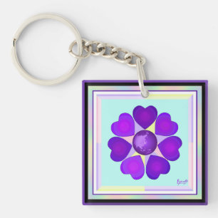 Pastel kleuren & paarse harten kloppen sleutelhanger