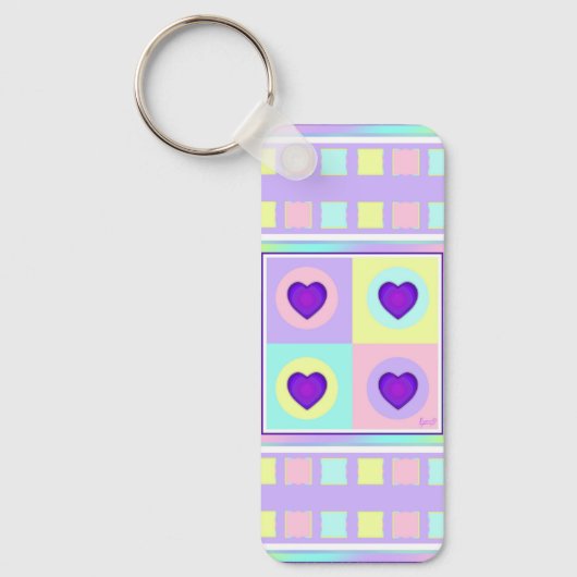 Pastel kleuren & paarse harten kloppen sleutelhanger (Voorkant)