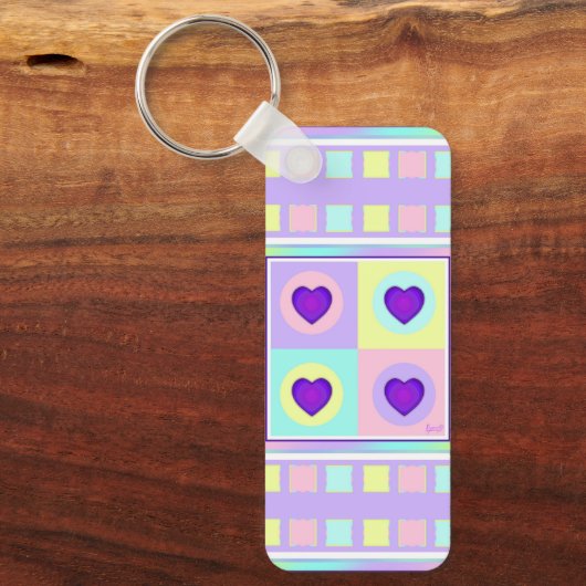Pastel kleuren & paarse harten kloppen sleutelhanger (Voorkant)