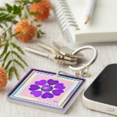 Pastel kleuren & paarse harten kloppen sleutelhanger (Voorkant Rechts)