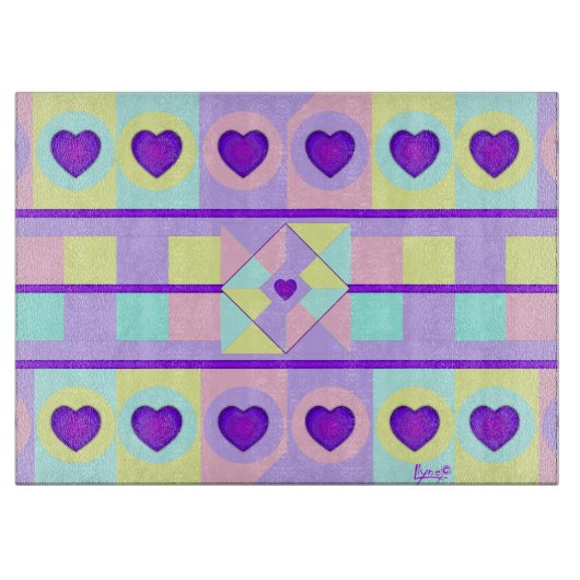 Pastel kleuren & paarse harten kloppen snijplank (Voorkant)
