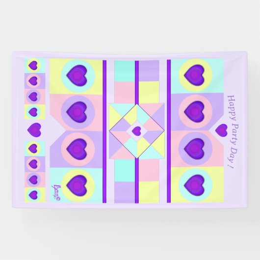 Pastel kleuren & paarse harten kloppen spandoek (Horizontaal)