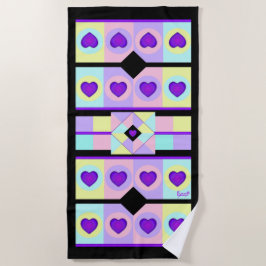 Pastel kleuren & paarse harten kloppen strandlaken