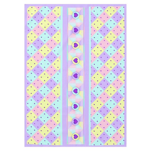 Pastel kleuren & paarse harten kloppen tafelkleed (Voorkant)