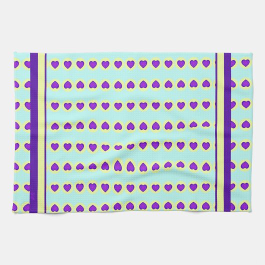 Pastel kleuren & paarse harten kloppen theedoek (Horizontaal)