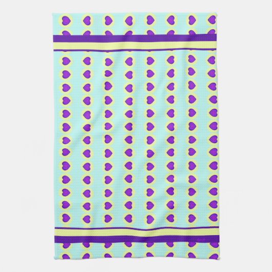 Pastel kleuren & paarse harten kloppen theedoek (Verticaal)