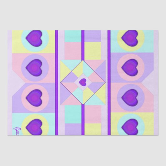 Pastel kleuren & paarse harten kloppen tissuepapier (Voorkant)