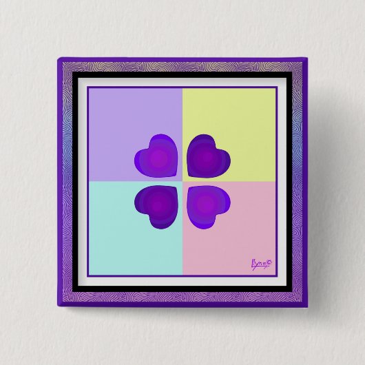 Pastel kleuren & paarse harten kloppen vierkante button 5,1 cm (Voorkant)