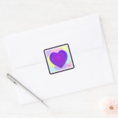 Pastel kleuren & paarse harten kloppen vierkante sticker (Envelop)