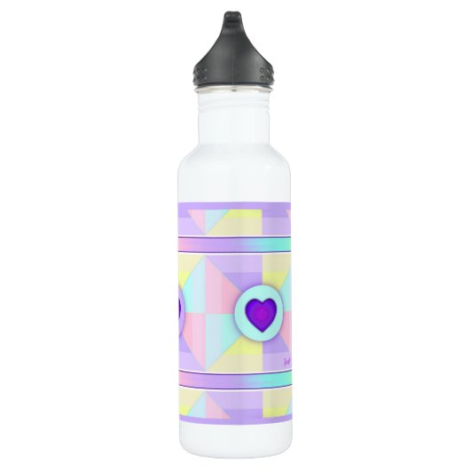 Pastel kleuren & paarse harten kloppen waterfles  (Rechts)
