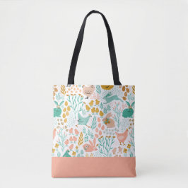Pastel kleuren Paaskippen Bloemen Patroon Tote Bag