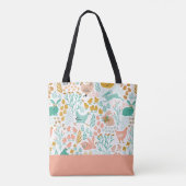 Pastel kleuren Paaskippen Bloemen Patroon Tote Bag (Achterkant)