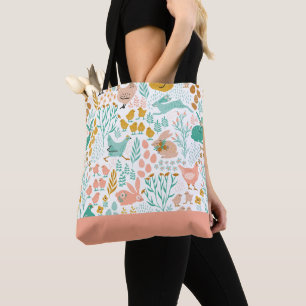 Pastel kleuren Paaskippen Bloemen Patroon Tote Bag