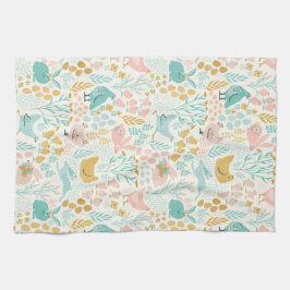 Pastel kleuren Pasen symbolen patroon Theedoek