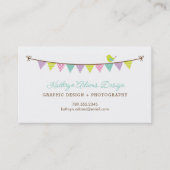Pastel Kleuren Patterned Bunting en Schattige Bird Visitekaartje (Voorkant)