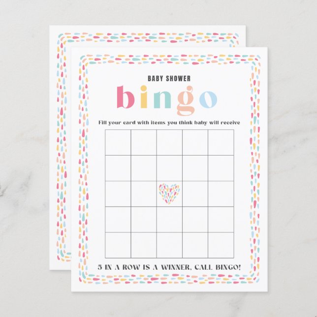Pastel Kleuren Regenboog Baby shower Bingo Spel (Voorkant / Achterkant)
