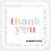 Pastel Kleuren Regenboog Baby shower Dank u gunst Vierkante Sticker (Voorkant)