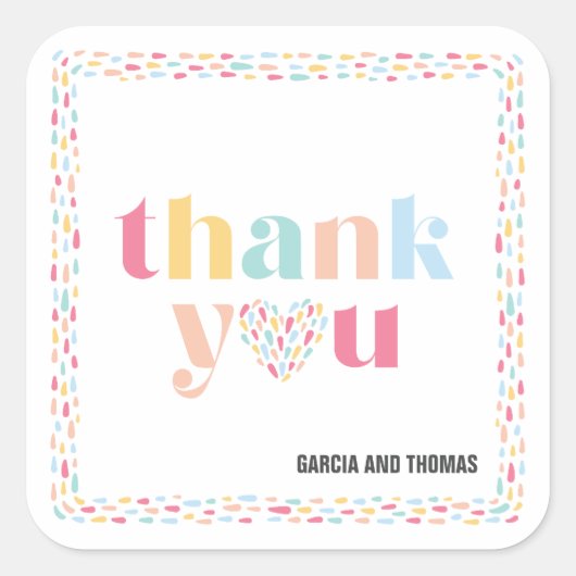 Pastel Kleuren Regenboog Baby shower Dank u gunst Vierkante Sticker (Voorkant)