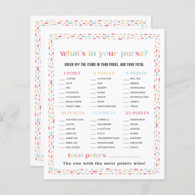 Pastel Kleuren Regenboog Baby shower Purse Game (Voorkant / Achterkant)
