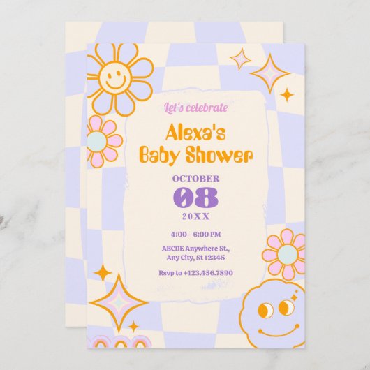 Pastel Kleuren Retro Groovy baby shower Kaart (Voorkant / Achterkant)