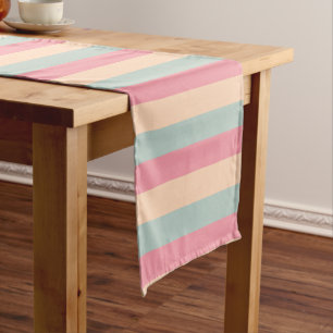 Pastel Kleuren Roze Perzik Blauwgroen Gestreepte S Korte Tafelloper