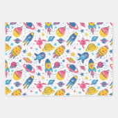 Pastel kleuren ruimteplaneten op witte achtergrond inpakpapier vel (Voorkant 3)