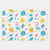 Pastel kleuren ruimteplaneten op witte achtergrond inpakpapier vel (Voorkant 2)