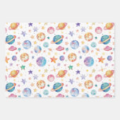 Pastel kleuren ruimteplaneten op witte achtergrond inpakpapier vel (Voorkant)