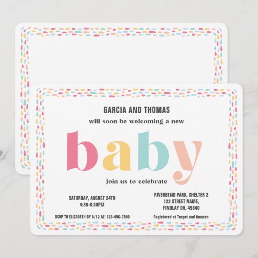 Pastel Kleuren Sweet Rainbow Baby shower Kaart (Voorkant / Achterkant)