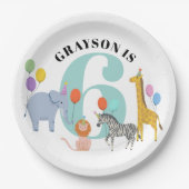 Pastel Kleuren Verjaardagsfeest Safari Dieren Papieren Bordje (Voorkant)