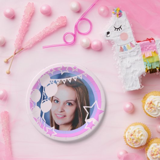 Pastel Kleuren Verjaardagsfeestje Ingelijste Foto Papieren Bordje (Feest)