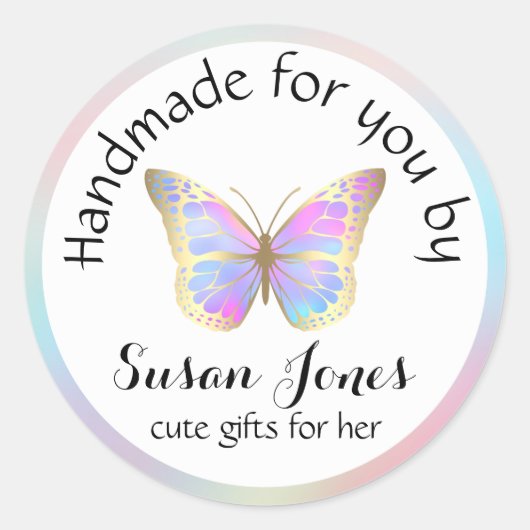 Pastel kleuren vlinder bedrijf logo ronde sticker (Voorkant)