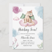 Pastel Kleuren Waterverf Dragon op Roze Wolk Kaart (Voorkant)