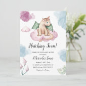 Pastel Kleuren Waterverf Dragon op Roze Wolk Kaart (Staand voorkant)