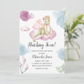 Pastel Kleuren Waterverf Dragon op Roze Wolk Kaart (Staand voorkant)