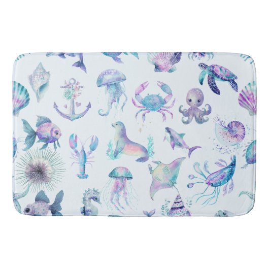 Pastel kleuren zee dieren patroon badmat (Voorkant)