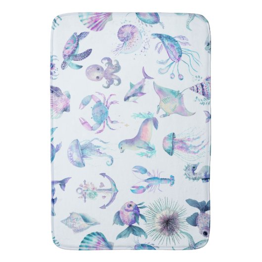 Pastel kleuren zee dieren patroon badmat (Voorkant Verticaal)