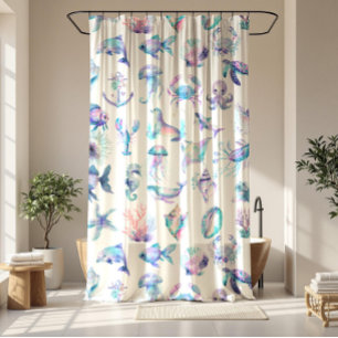 Pastel kleuren zee dieren patroon douchegordijn