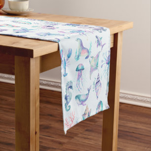 Pastel kleuren zee dieren patroon korte tafelloper