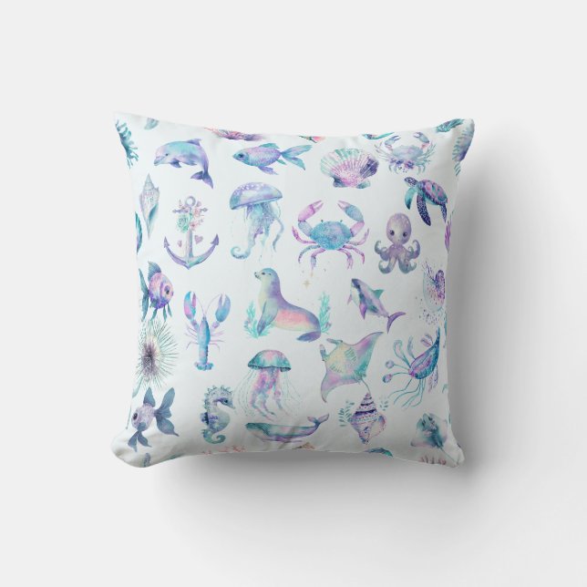 Pastel kleuren zee dieren patroon kussen (Voorkant)