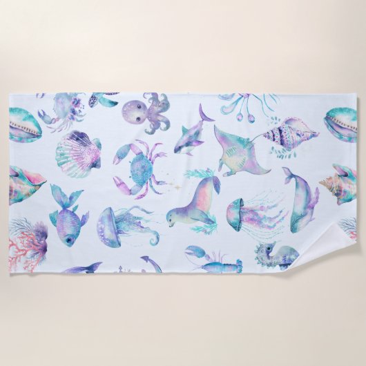 Pastel kleuren zee dieren patroon strandlaken (Voorkant)