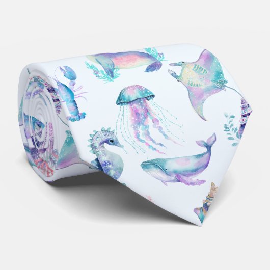 Pastel kleuren zee dieren patroon stropdas (Opgerold)