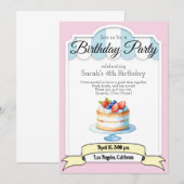 pastel kleurentaart, uitnodiging voor verjaardagsf (Voorkant / Achterkant)