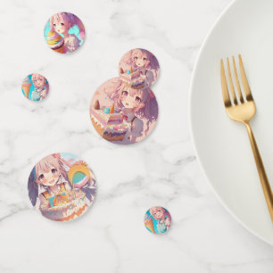 Pastel kleurrijke anime meisje verjaardag confetti