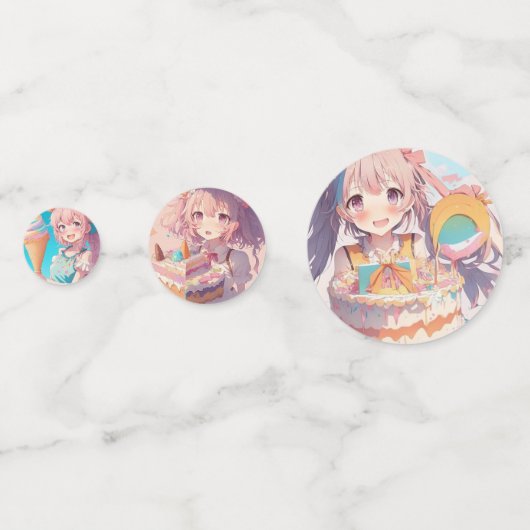 Pastel kleurrijke anime meisje verjaardag confetti (Achterkanten)