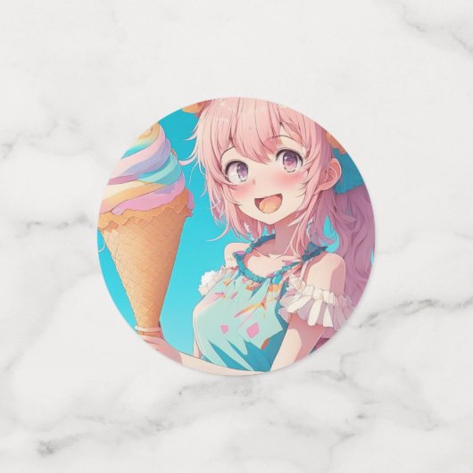 Pastel kleurrijke anime meisje verjaardag confetti (Kleine voorkant)
